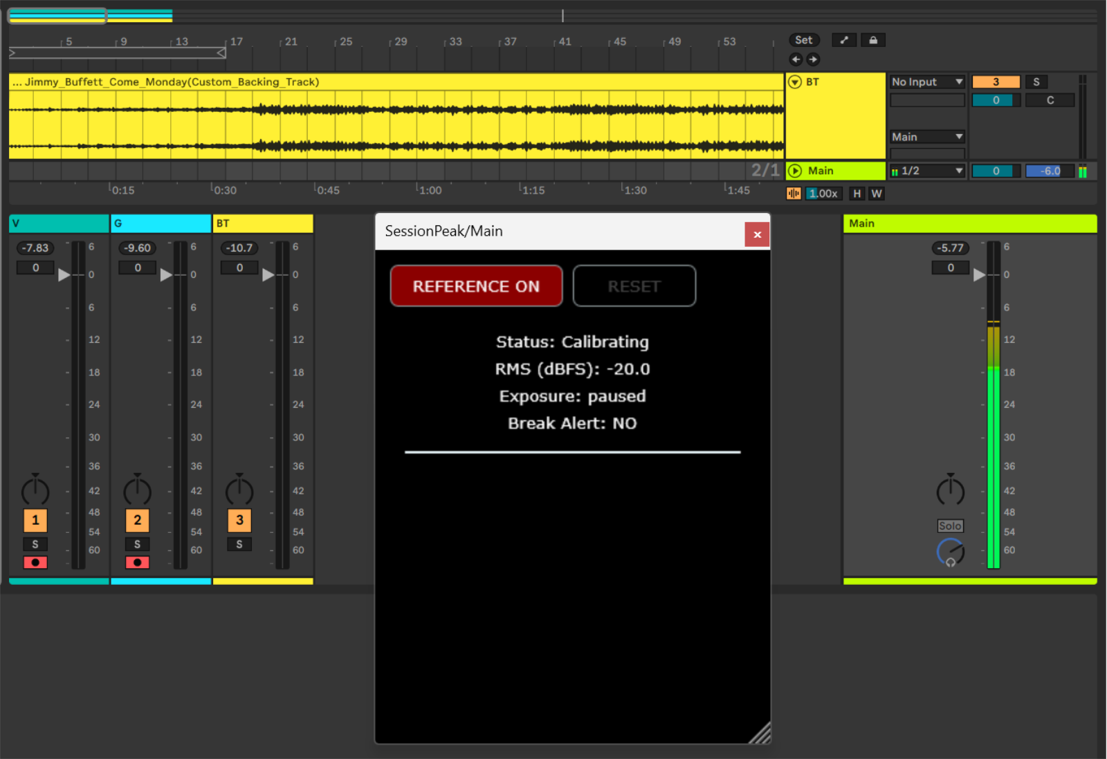 SessionPeak reference calibration mode generating pink noise